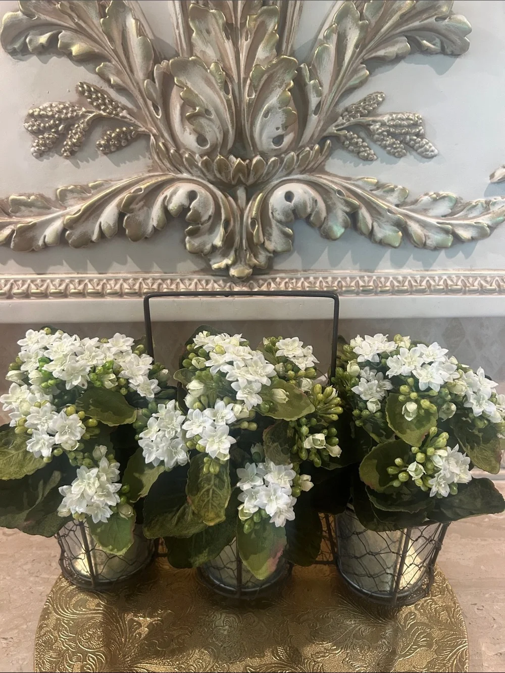 White Kalanchoe Floral Trio in Decorative Pots -